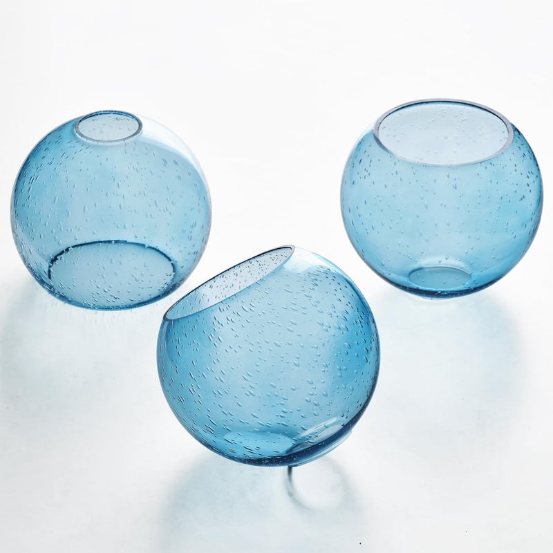 BinoBro 3 Pack Fixture Replacement Globe Shade, 6 Inch Diameter, E26 Base 1-5/8 Inch Fitter, Glass Globe Lampshade Cover for Pendant Wall Sconce Chandelier Vanity Light (3 Pack 6 Inch Blue Seeded Glass) - Image 1